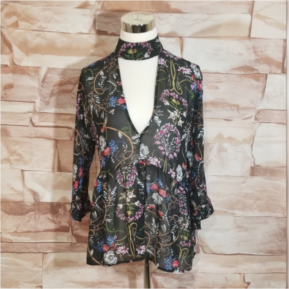 LUCCA Choker Neck Floral Blouse - Picture 2 of 5